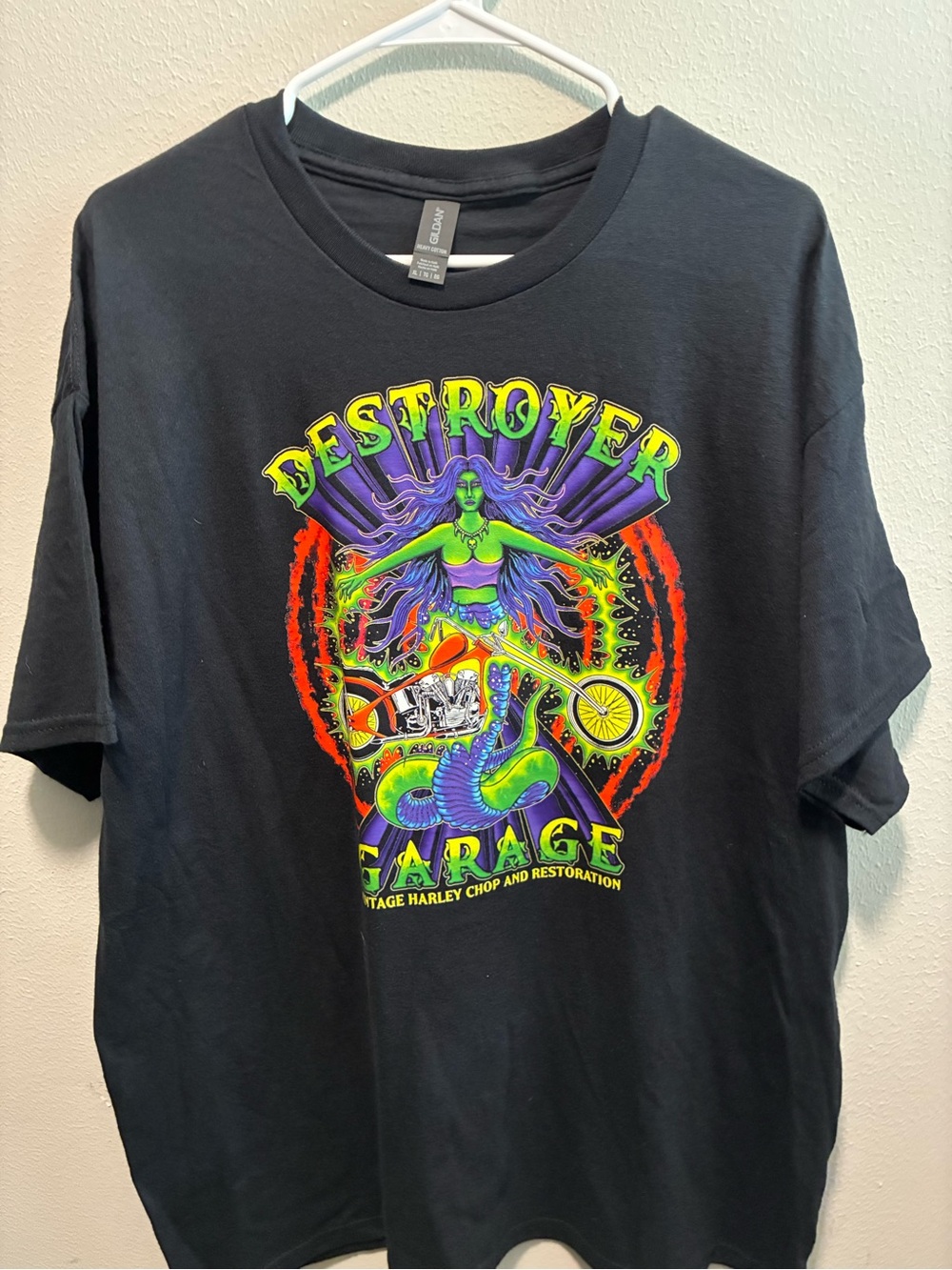 Destroyer Garage Texas Motorcycle Shop Graphic Tee XL Black Chopper Shirt
